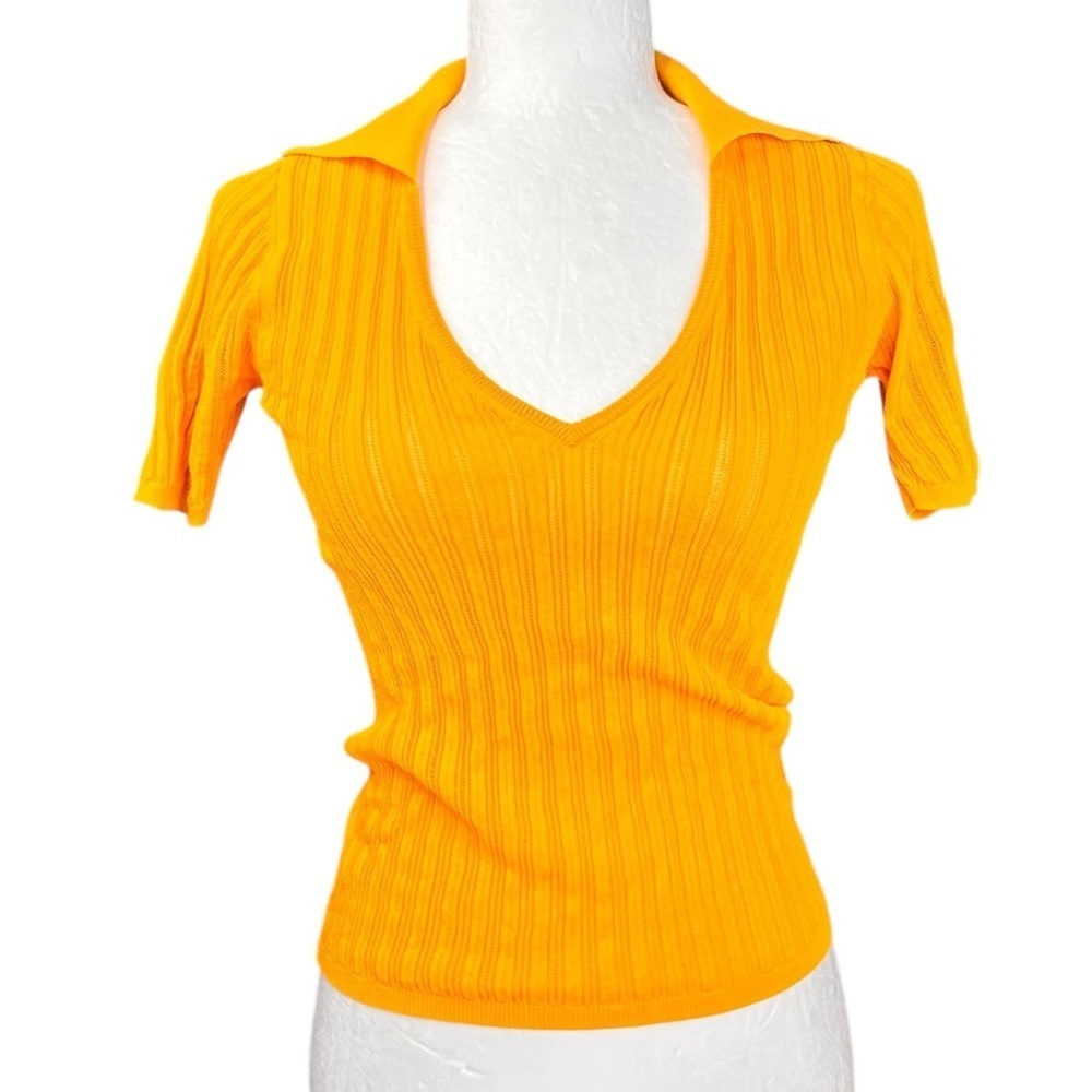 Aritzia Wilfred Ribbed Polo Top S Split Neck Closet Staple Stretchy Urban Chic - Picture 2 of 10